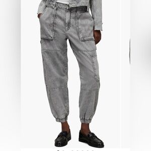 AllSaints Mila Trousers Washed Gray Utility Denim | Elastic Back | 100% Cotton